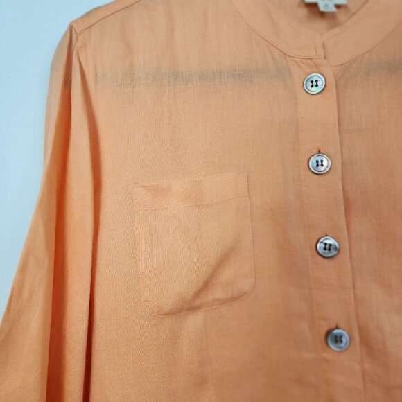 J Jill Womens Orange 100% Linen Long Sleeve Tunic Top Button Down Embroidered M - Picture 4 of 14